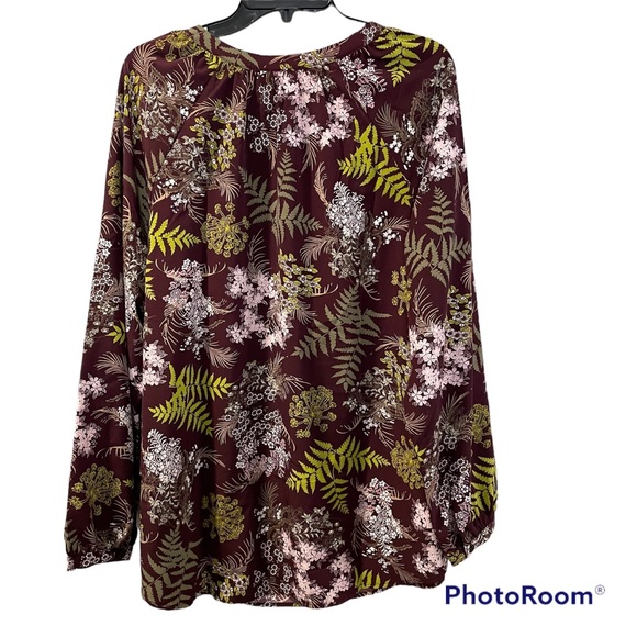 Denim and Company Blouse Floral Long Sleeve Like New 1X Brown Green White - Picture 2 of 9